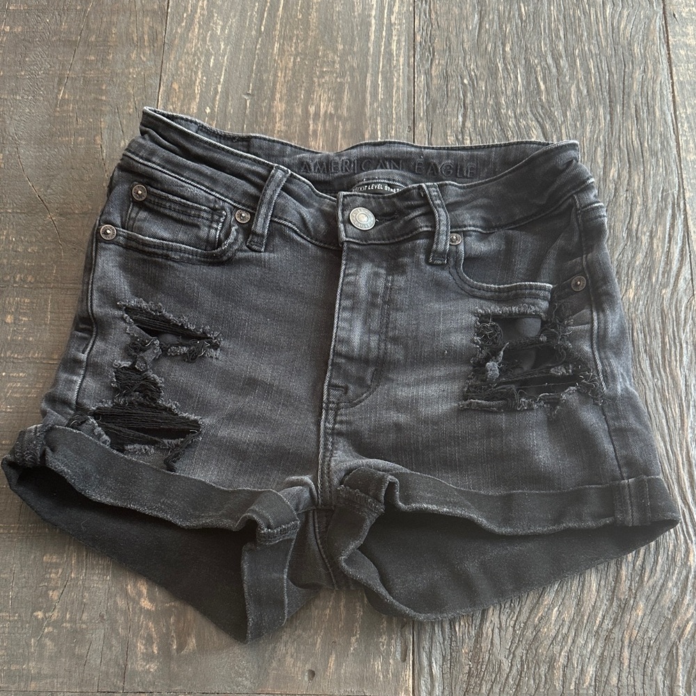 America Eagle Black Denim Shorts - Size 00